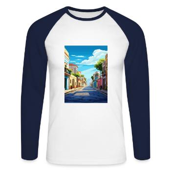 Merida Spain Vintage Travel Poster WPA Souvenir - Unisex Long Sleeve Baseball T-Shirt - white/navy - Front - Nik (191cm)