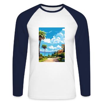 Alcudia Espagne Vintage voyage affiche WPA Souvenir - T-shirt baseball manches longues Homme - blanc/marine - Devant - Nik (191cm)