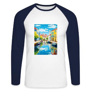Aveiro Portugal Vintage voyage affiche WPA Souvenir - T-shirt baseball manches longues Homme - blanc/marine - Devant - Nik (191cm)