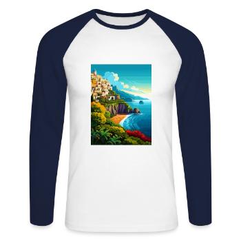 Amalfi Italie Décoration Vintage Voyage Affiche WPA - T-shirt baseball manches longues Homme - blanc/marine - Devant - Nik (191cm)