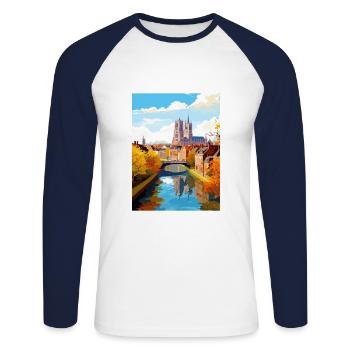Amiens Frankreich Vintage Reiseposter WPA Souvenir - Unisex Baseballshirt langarm - Weiß/Navy - Vorne - Nik (191cm)