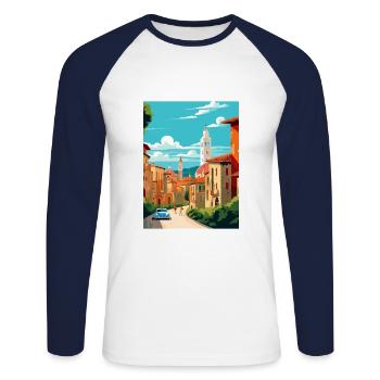 Vérone Italie Décoration Vintage Voyage Affiche WPA - T-shirt baseball manches longues Homme - blanc/marine - Devant - Nik (191cm)