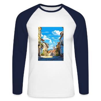 Braga Portugal Vintage voyage affiche WPA Souvenir - T-shirt baseball manches longues Homme - blanc/marine - Devant - Nik (191cm)