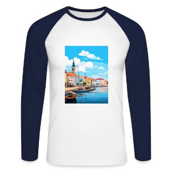 Aveiro Portugal Vintage voyage affiche WPA Souvenir - T-shirt baseball manches longues Homme - blanc/marine - Devant - Nik (191cm)