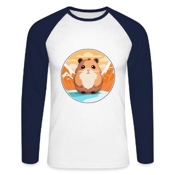 Hamster Aquarell Karikatur Kawaii Haustier Tier Farbe - Unisex Baseballshirt langarm - Weiß/Navy - Vorne - Nik (191cm)