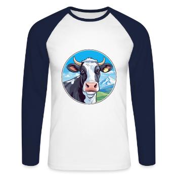 Vache Aquarelle Dessin Animé Kawaii Animal De Compagnie Coloré - T-shirt baseball manches longues Homme - blanc/marine - Devant - Nik (191cm)