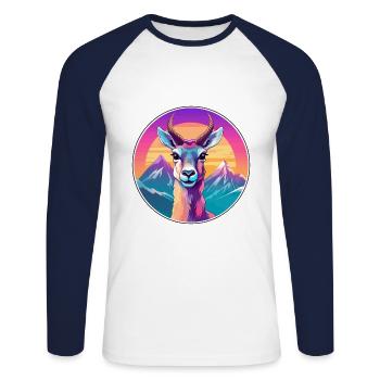 Antilope Aquarell Karikatur Kawaii Haustier Tier Colo - Unisex Baseballshirt langarm - Weiß/Navy - Vorne - Nik (191cm)