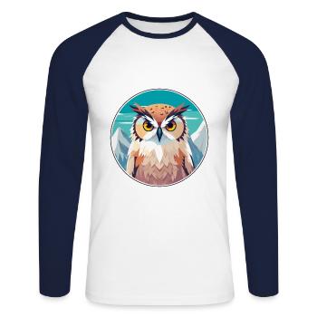 Eule Aquarell Karikatur Kawaii Haustier Tier Bunt - Unisex Baseballshirt langarm - Weiß/Navy - Vorne - Nik (191cm)