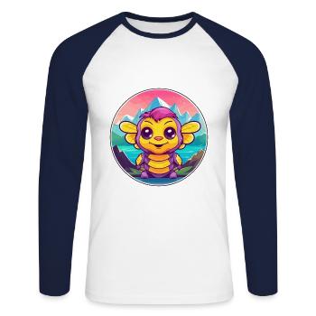 Biene Aquarell Karikatur Kawaii Haustier Tier Bunt - Unisex Baseballshirt langarm - Weiß/Navy - Vorne - Nik (191cm)