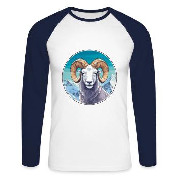 Ram Watercolor Cartoon Kawaii Pet Animal Colorful - Unisex Long Sleeve Baseball T-Shirt - white/navy - Front - Nik (191cm)