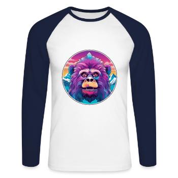 Baboon Watercolor Cartoon Kawaii Pet Animal Colorf - Unisex Long Sleeve Baseball T-Shirt - white/navy - Front - Nik (191cm)