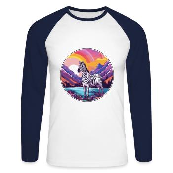Zebra Watercolor Cartoon Kawaii Pet Animal Colorfu - Unisex Long Sleeve Baseball T-Shirt - white/navy - Front - Nik (191cm)