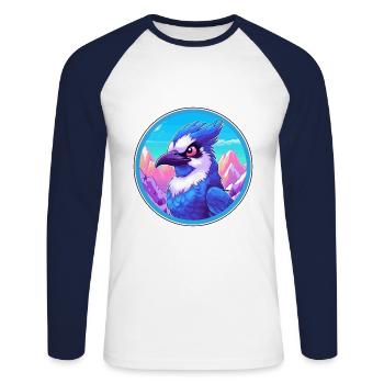 Blue Jay Watercolor Cartoon Kawaii Pet Animal Colo - Unisex Long Sleeve Baseball T-Shirt - white/navy - Front - Nik (191cm)