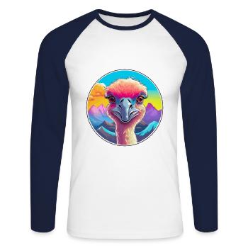 Strauß Aquarell Karikatur Kawaii Haustier Tier Farbe - Unisex Baseballshirt langarm - Weiß/Navy - Vorne - Nik (191cm)