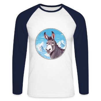 Esel Aquarell Karikatur Kawaii Haustier Tier Farbe - Unisex Baseballshirt langarm - Weiß/Navy - Vorne - Nik (191cm)
