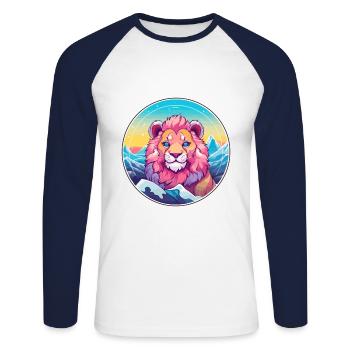 Lion Aquarelle Dessin Animé Kawaii Animal De Compagnie Coloré - T-shirt baseball manches longues Homme - blanc/marine - Devant - Nik (191cm)