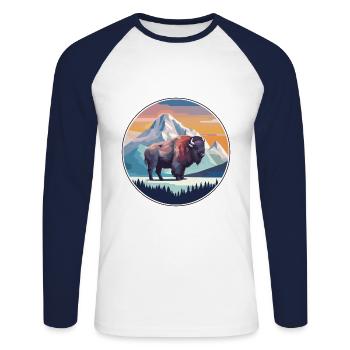 Bison Aquarelle Dessin Animé Kawaii Animal Animal Colorfu - T-shirt baseball manches longues Homme - blanc/marine - Devant - Nik (191cm)