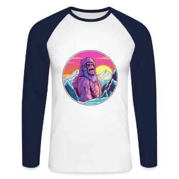 Big Foot Watercolor Cartoon Kawaii Pet Animal Colo - Unisex Long Sleeve Baseball T-Shirt - white/navy - Front - Nik (191cm)