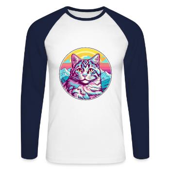 Katze Aquarell Karikatur Kawaii Haustier Tier Bunt - Unisex Baseballshirt langarm - Weiß/Navy - Vorne - Nik (191cm)