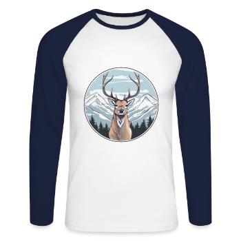 Cerf Aquarelle Dessin Animé Kawaii Animal De Compagnie Animal Coloré - T-shirt baseball manches longues Homme - blanc/marine - Devant - Nik (191cm)