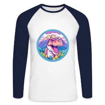 Dinosaur Watercolor Cartoon Kawaii Pet Animal Colo - Unisex Long Sleeve Baseball T-Shirt - white/navy - Front - Nik (191cm)