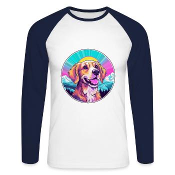 Chien Aquarelle Dessin Animé Kawaii Animal De Compagnie Animal Coloré - T-shirt baseball manches longues Homme - blanc/marine - Devant - Nik (191cm)