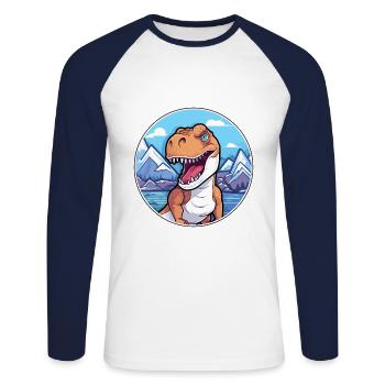 Dinosaur Watercolor Cartoon Kawaii Pet Animal Colo - Unisex Long Sleeve Baseball T-Shirt - white/navy - Front - Nik (191cm)