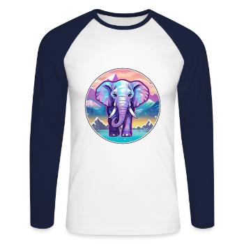 Elephant Watercolor Cartoon Kawaii Pet Animal Colo - Unisex Long Sleeve Baseball T-Shirt - white/navy - Front - Nik (191cm)