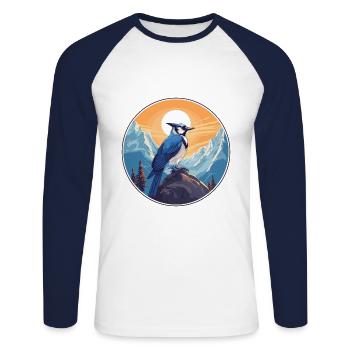 Blue Jay Watercolor Cartoon Kawaii Pet Animal Colo - Unisex Long Sleeve Baseball T-Shirt - white/navy - Front - Nik (191cm)