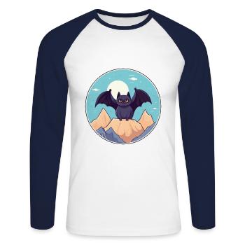 Fledermaus Aquarell Karikatur Kawaii Haustier Tier Bunt - Unisex Baseballshirt langarm - Weiß/Navy - Vorne - Nik (191cm)
