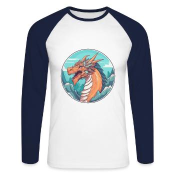 Dragon Aquarelle Dessin Animé Kawaii Animal De Compagnie Colorf - T-shirt baseball manches longues Homme - blanc/marine - Devant - Nik (191cm)