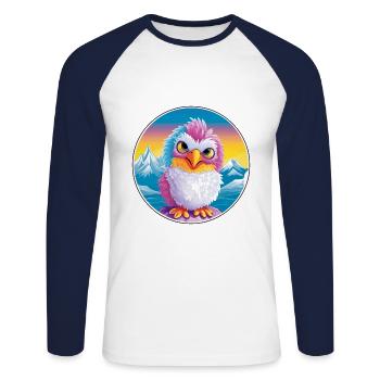 Chicken Watercolor Cartoon Kawaii Pet Animal Color - Unisex Long Sleeve Baseball T-Shirt - white/navy - Front - Nik (191cm)