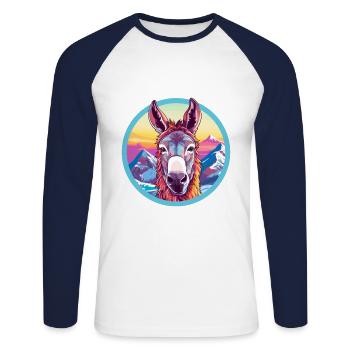 Esel Aquarell Karikatur Kawaii Haustier Tier Farbe - Unisex Baseballshirt langarm - Weiß/Navy - Vorne - Nik (191cm)