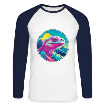 Iguana Watercolor Cartoon Kawaii Pet Animal Colorf - Unisex Long Sleeve Baseball T-Shirt - white/navy - Front - Nik (191cm)