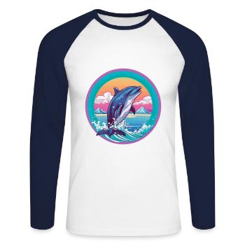 Delfin Aquarell Karikatur Kawaii Haustier Tier Farbe - Unisex Baseballshirt langarm - Weiß/Navy - Vorne - Nik (191cm)