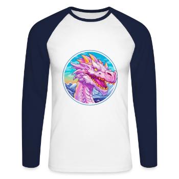 Dragon Aquarelle Dessin Animé Kawaii Animal De Compagnie Colorf - T-shirt baseball manches longues Homme - blanc/marine - Devant - Nik (191cm)