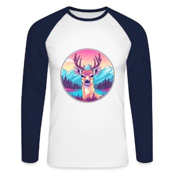 Cerf Aquarelle Dessin Animé Kawaii Animal De Compagnie Animal Coloré - T-shirt baseball manches longues Homme - blanc/marine - Devant - Nik (191cm)