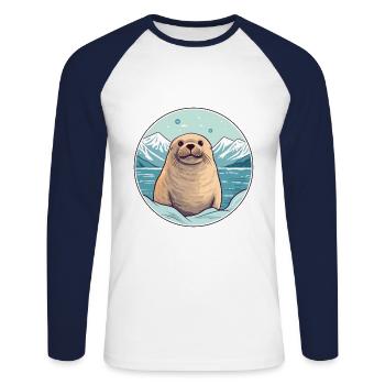 Siegel Aquarell Karikatur Kawaii Haustier Tier Bunt - Unisex Baseballshirt langarm - Weiß/Navy - Vorne - Nik (191cm)