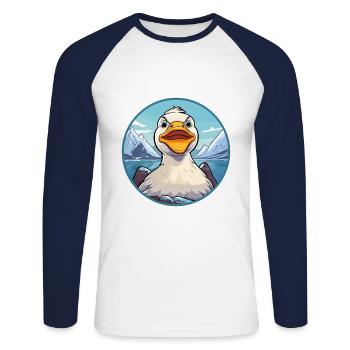 Canard Aquarelle Dessin Animé Kawaii Animal De Compagnie Coloré - T-shirt baseball manches longues Homme - blanc/marine - Devant - Nik (191cm)