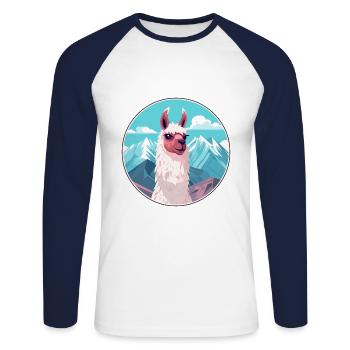 Lama Aquarell Karikatur Kawaii Haustier Tier Farbefu - Unisex Baseballshirt langarm - Weiß/Navy - Vorne - Nik (191cm)