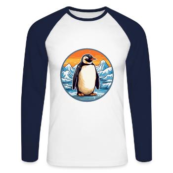 Penguin Watercolor Cartoon Kawaii Pet Animal Color - Unisex Long Sleeve Baseball T-Shirt - white/navy - Front - Nik (191cm)