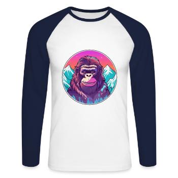 Affe Aquarell Karikatur Kawaii Haustier Tier Farbe - Unisex Baseballshirt langarm - Weiß/Navy - Vorne - Nik (191cm)