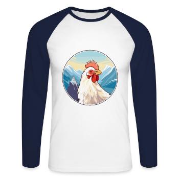 Chicken Watercolor Cartoon Kawaii Pet Animal Color - Unisex Long Sleeve Baseball T-Shirt - white/navy - Front - Nik (191cm)