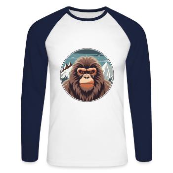 Baboon Watercolor Cartoon Kawaii Pet Animal Colorf - Unisex Long Sleeve Baseball T-Shirt - white/navy - Front - Nik (191cm)