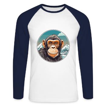 Chimpanzé aquarelle dessin animé kawaii animal de compagnie Co - T-shirt baseball manches longues Homme - blanc/marine - Devant - Nik (191cm)