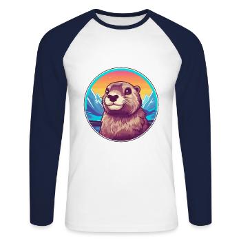 Murmeltier Aquarell Karikatur Kawaii Haustier Tier Col - Unisex Baseballshirt langarm - Weiß/Navy - Vorne - Nik (191cm)