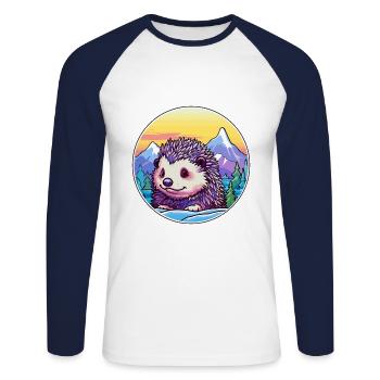 Hérisson aquarelle dessin animé kawaii animal de compagnie animal Colo - T-shirt baseball manches longues Homme - blanc/marine - Devant - Nik (191cm)