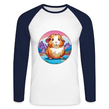 Cochon d’Inde aquarelle dessin animé Kawaii Pet Animal Co - T-shirt baseball manches longues Homme - blanc/marine - Devant - Nik (191cm)