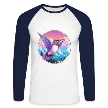 Colibri Aquarelle Dessin Animé Kawaii Animal De Compagnie C - T-shirt baseball manches longues Homme - blanc/marine - Devant - Nik (191cm)