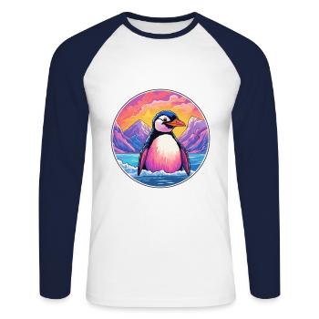 Penguin Watercolor Cartoon Kawaii Pet Animal Color - Unisex Long Sleeve Baseball T-Shirt - white/navy - Front - Nik (191cm)